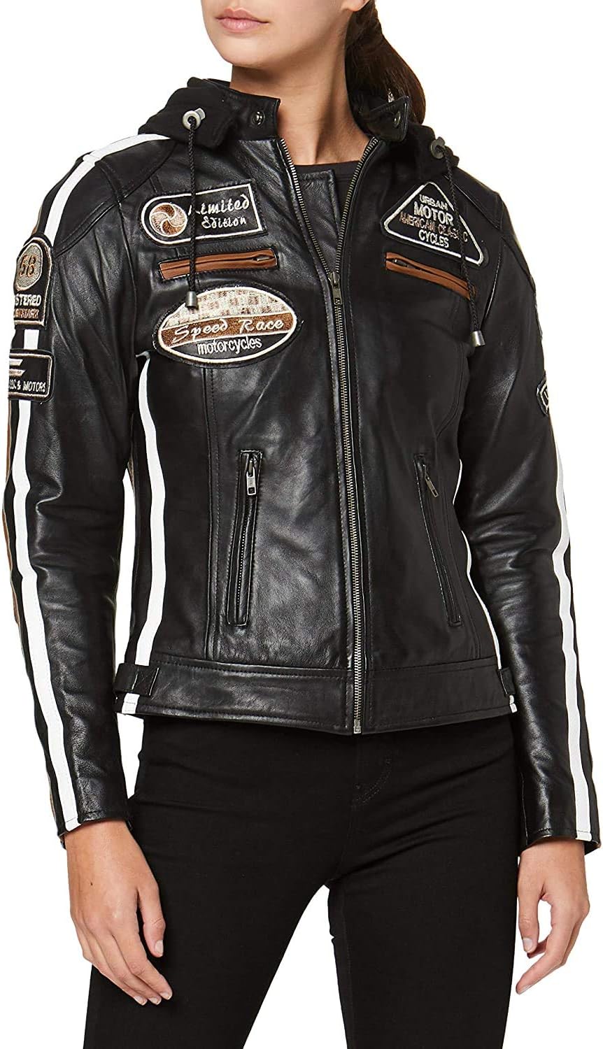 Damen motorradjacke mit protektoren, M Schwarz