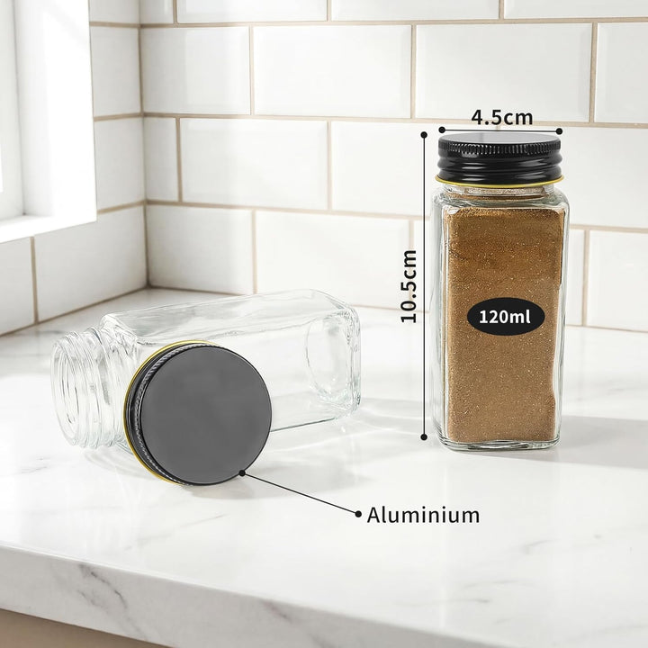 24pcs Gewürzgläser Eckig mit Aluminiumdeckel, 120ml Glasbehälter mit Streueinsatz, Luftdichte Gewürz
