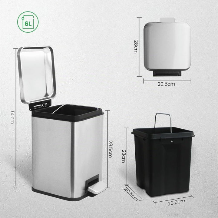 Mülleimer Bad,6L Kosmetikeimer mit Softclose Deckel,6L Badezimmer Mülleimer mit Inneneimer,6 Liter Q