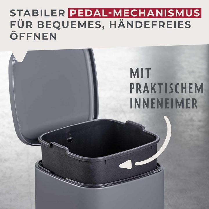 FACKELMANN LONDON Pedal-Abfallsammler 20L – Stilvolles Design in Dunkelgrau, Mit gedämpftem Deckel u