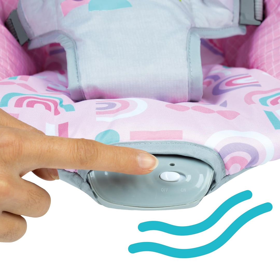 Bright Starts, Pink Paradise Tragbare Babywippe Babyschaukel mit vibrierendem Sitz und Spielzeugstan