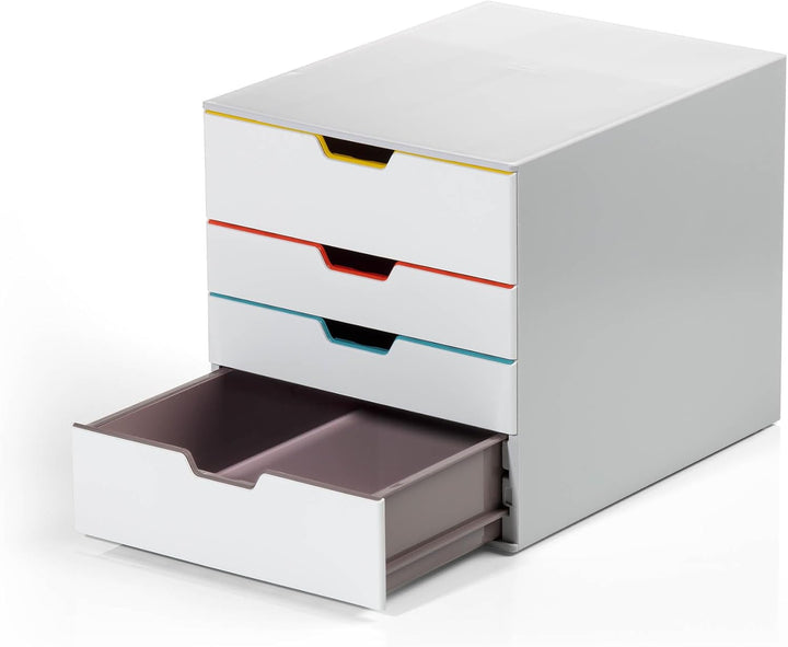 Durable Schubladenbox A4 (Varicolor Mix) 4 Fächer, Ablagebox mit Etiketten zur Beschriftung, A4 Orga
