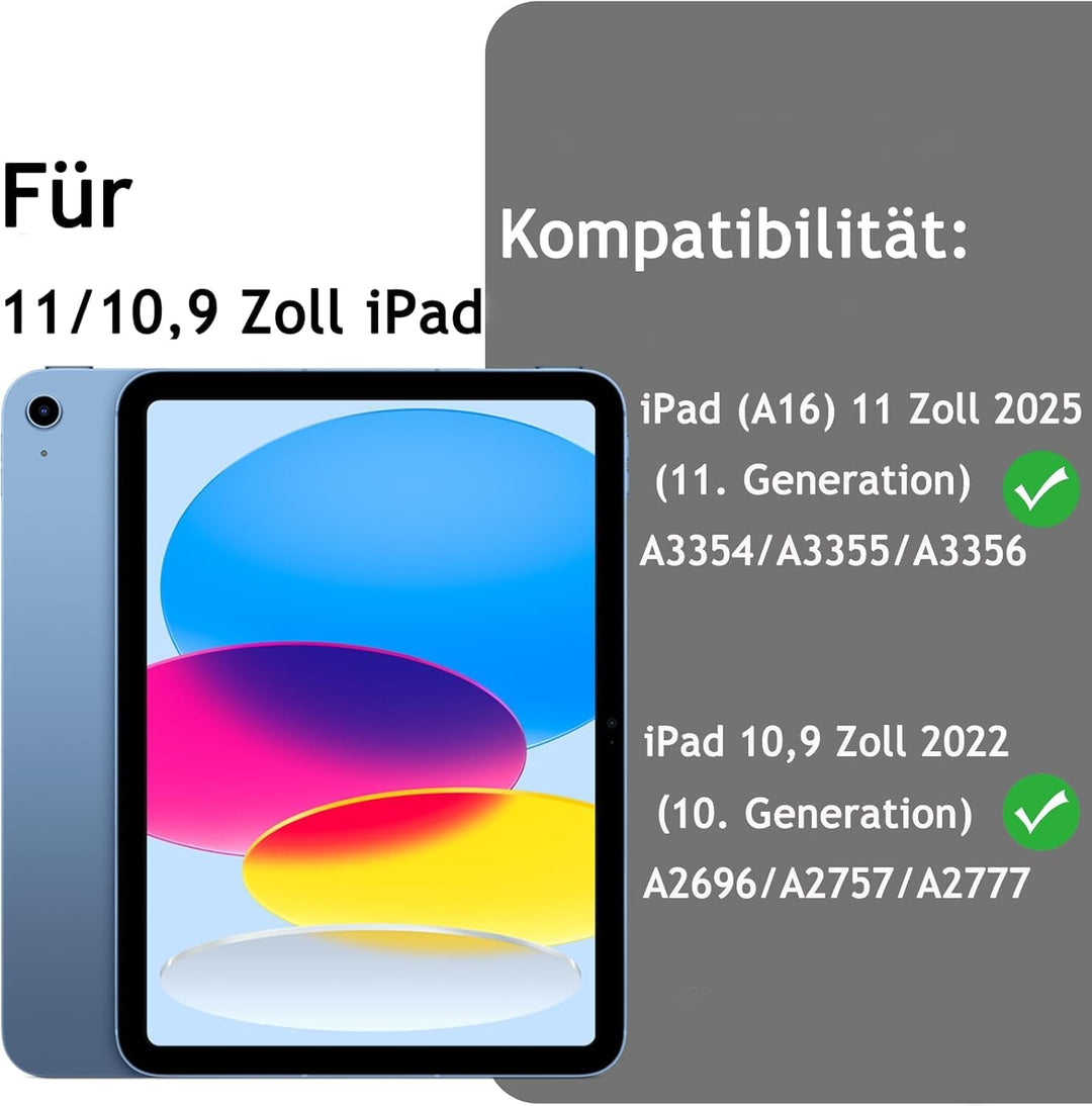 ZOPSGYU Hülle mit Tastatur für iPad A16 11. /10. Generation 2025/2022, 11/10,9 Zoll, Farben Beleucht