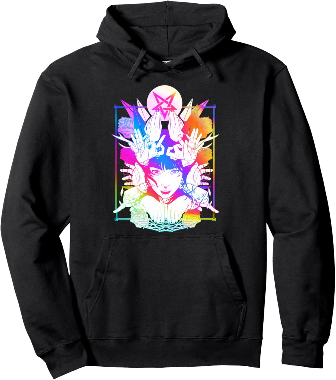Satanische farbige Hand Zeichen Frau Kunst Illustration Pullover Hoodie