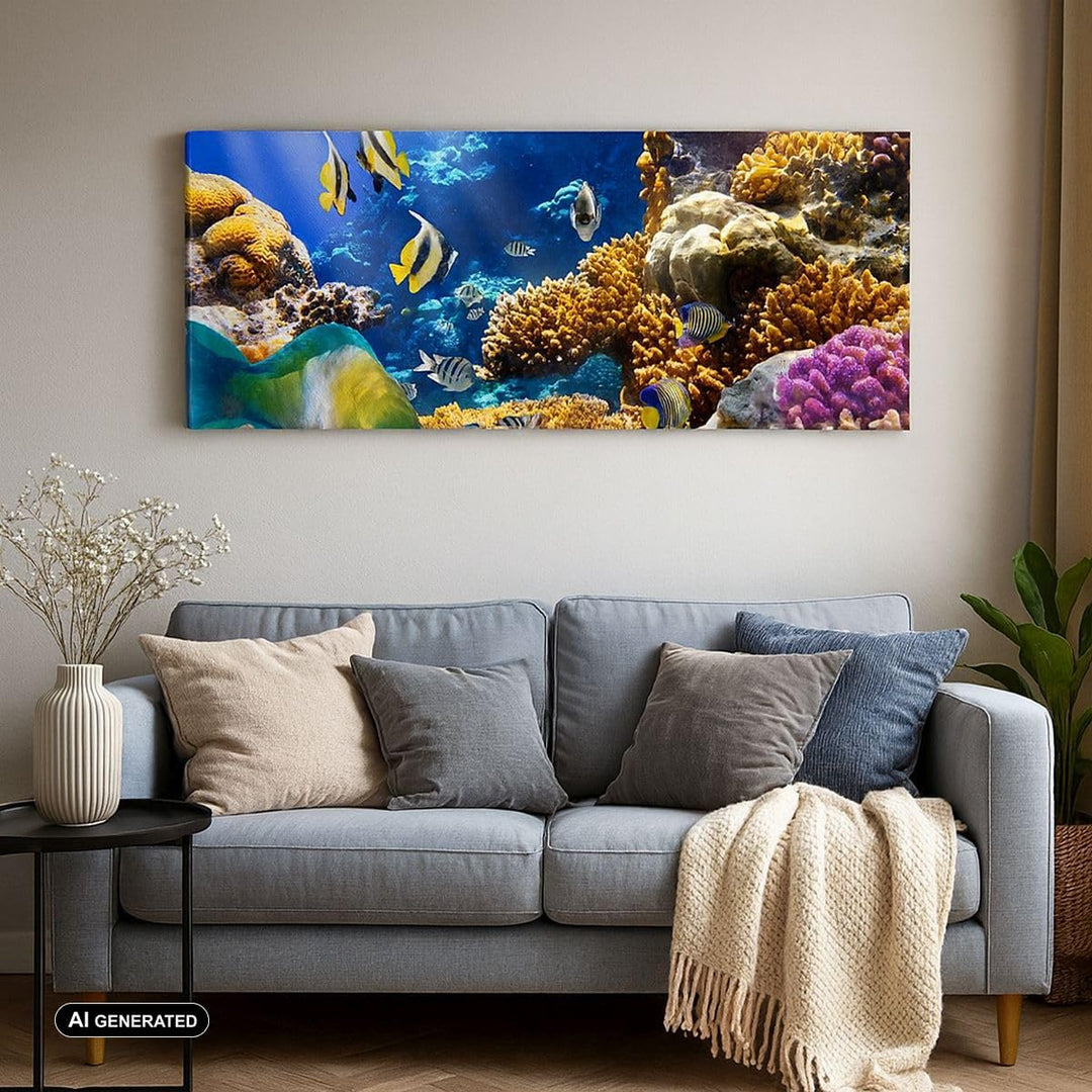 Wandbilder Dekoration Wohnzimmer Korallenriff Ozean Krabbe Fisch Panorama Bilder auf Leinwand 120x50