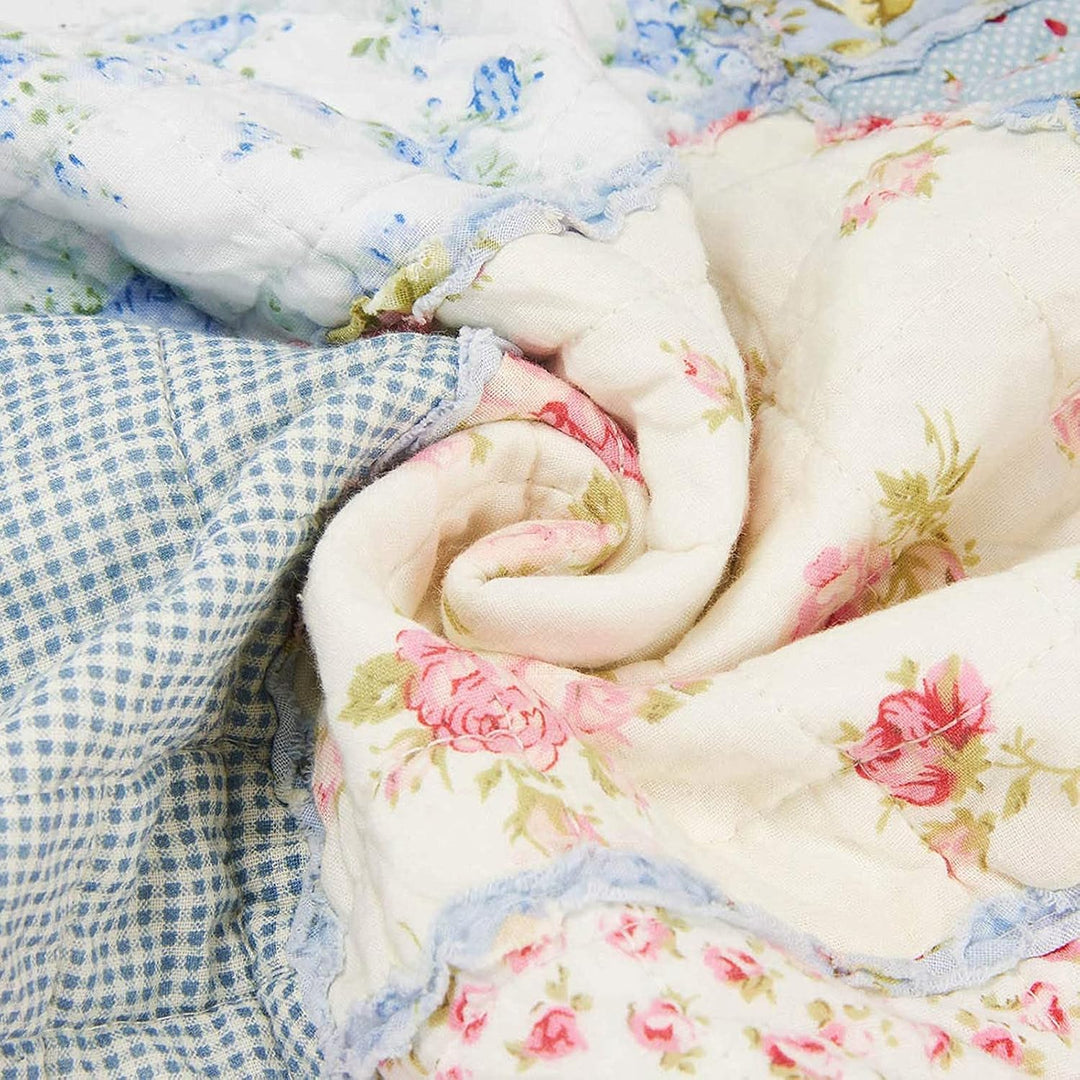 VIVILINEN Blaue Baumwolle Patchwork Quilt Gesteppte Tagesdecke Überwurf Decke für Couch Twin Grösse