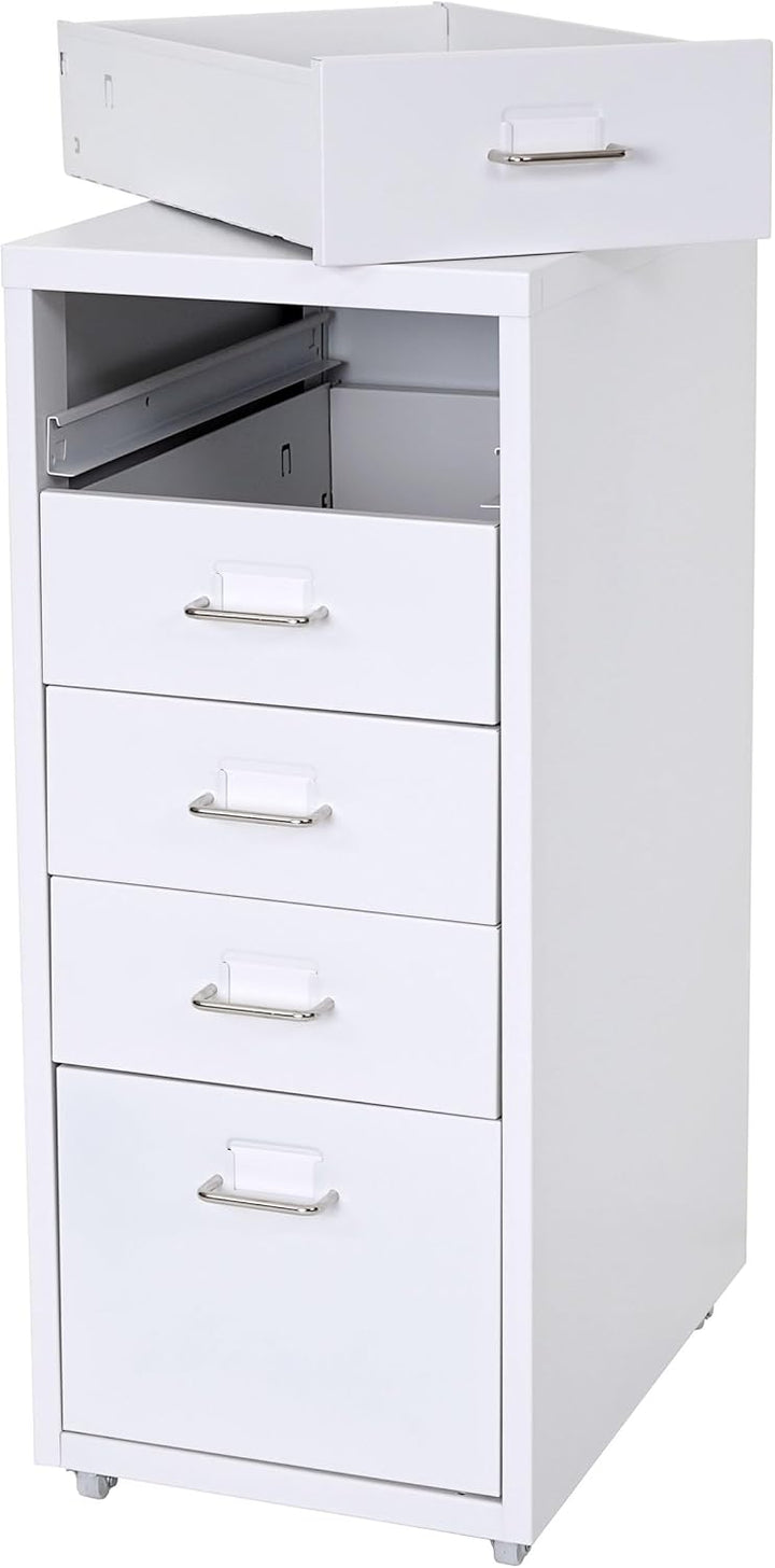PROREGAL Rollcontainer Housten HxBxT 69x28x41cm 5 Schubladen Weiss Schubladenschrank Stahlschrank 5