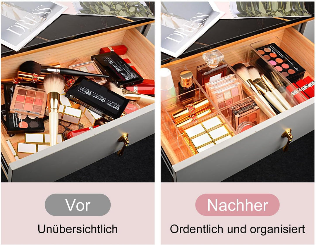 JessLab Acryl Organizer, 4er-Set Transparente Makeup Aufbewahrung für Schminktisch, Arbeitsplatte, B