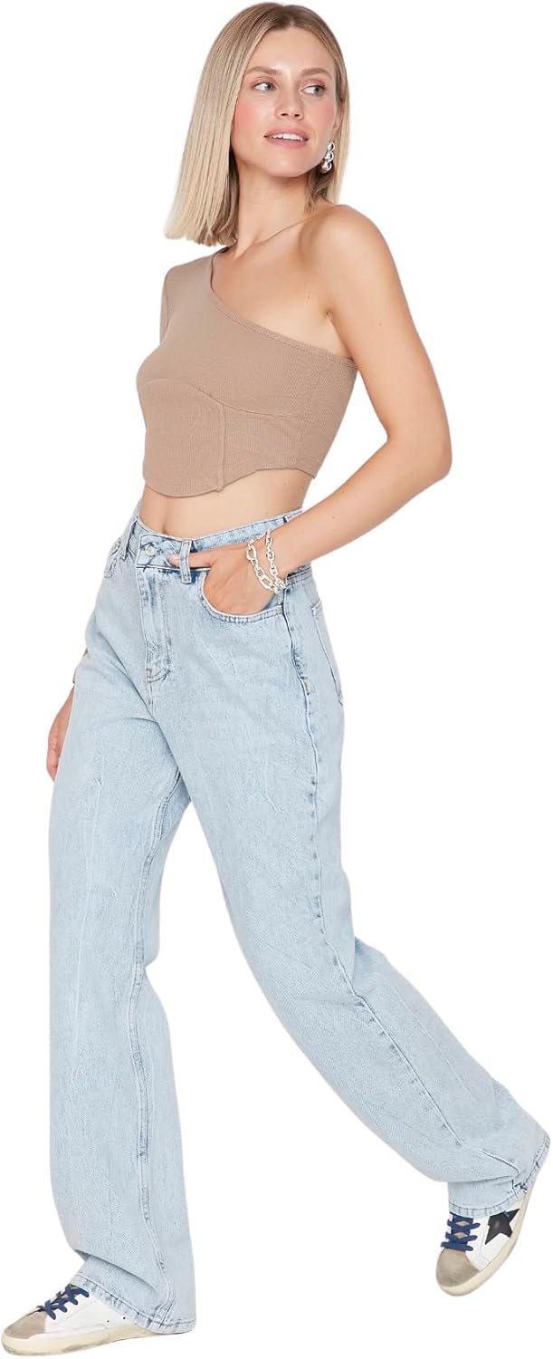 TRENDYOL Damen Herren Hoher Bund Wide Leg Jeans 36 Light Blue, 36 Light Blue