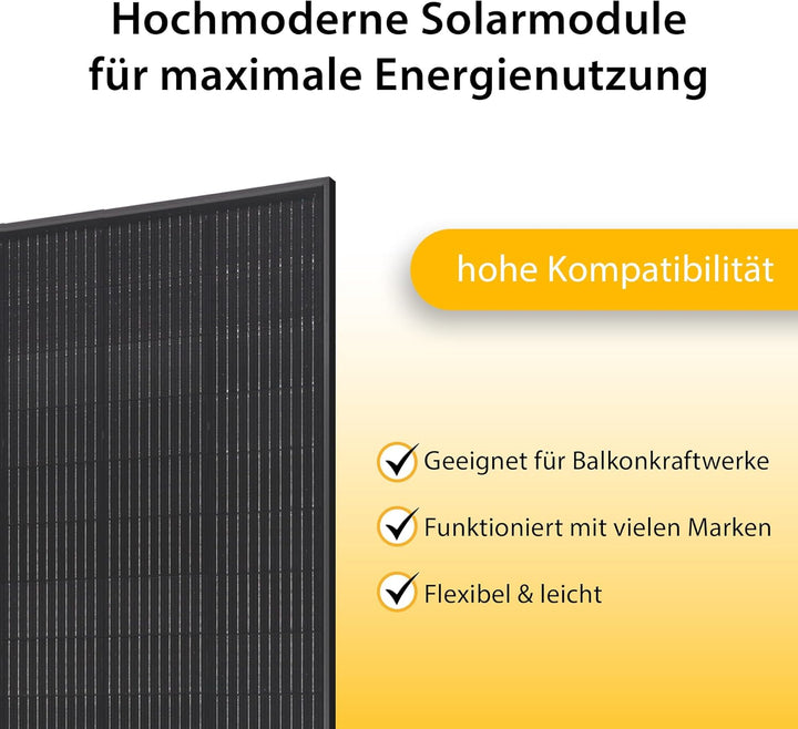 VALE Solarmodul Bifazial 450 Wp Full Black - Glas-Glas-Module - Solarpanel für Balkonkraftwerke - Un