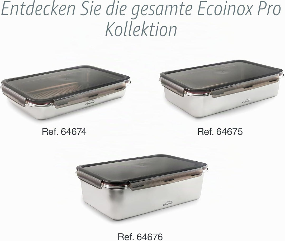 LACOR - 64674 - Ecoinox Pro Luftdichtes Tupper, 3,5 L, Edelstahl 18/10 mit Polypropylen-Deckel, Luft