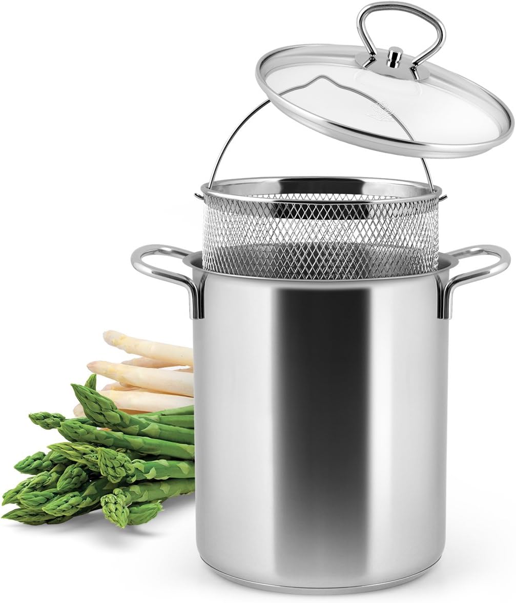 Home Anita Spargelpfanne mit Deckel und Korb, rostfreier Stahl, 4 Liter