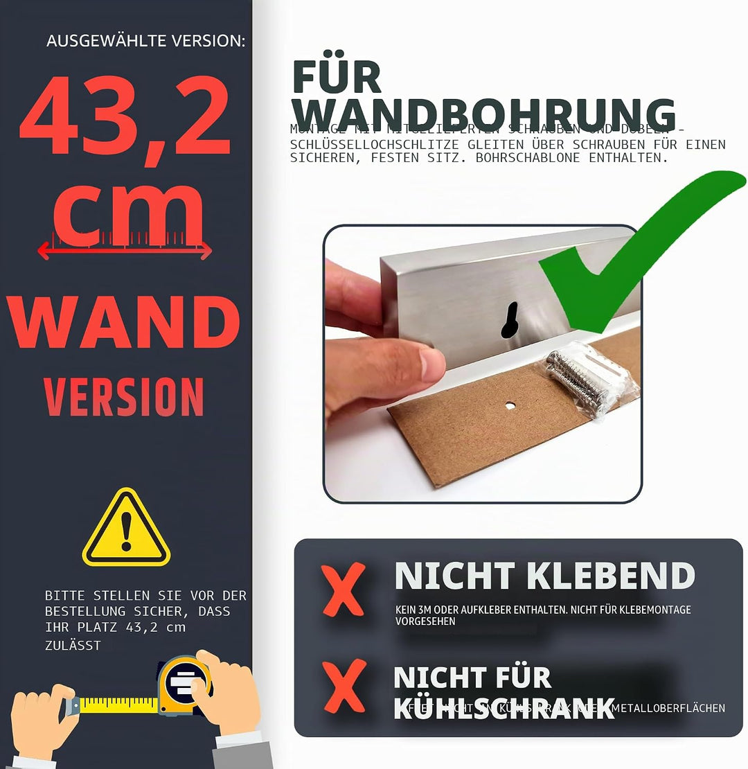 Premium 43cm Magnetleiste Messer für Wand - Extra Starker Messerhalter Magnetisch - Platzsparende Me