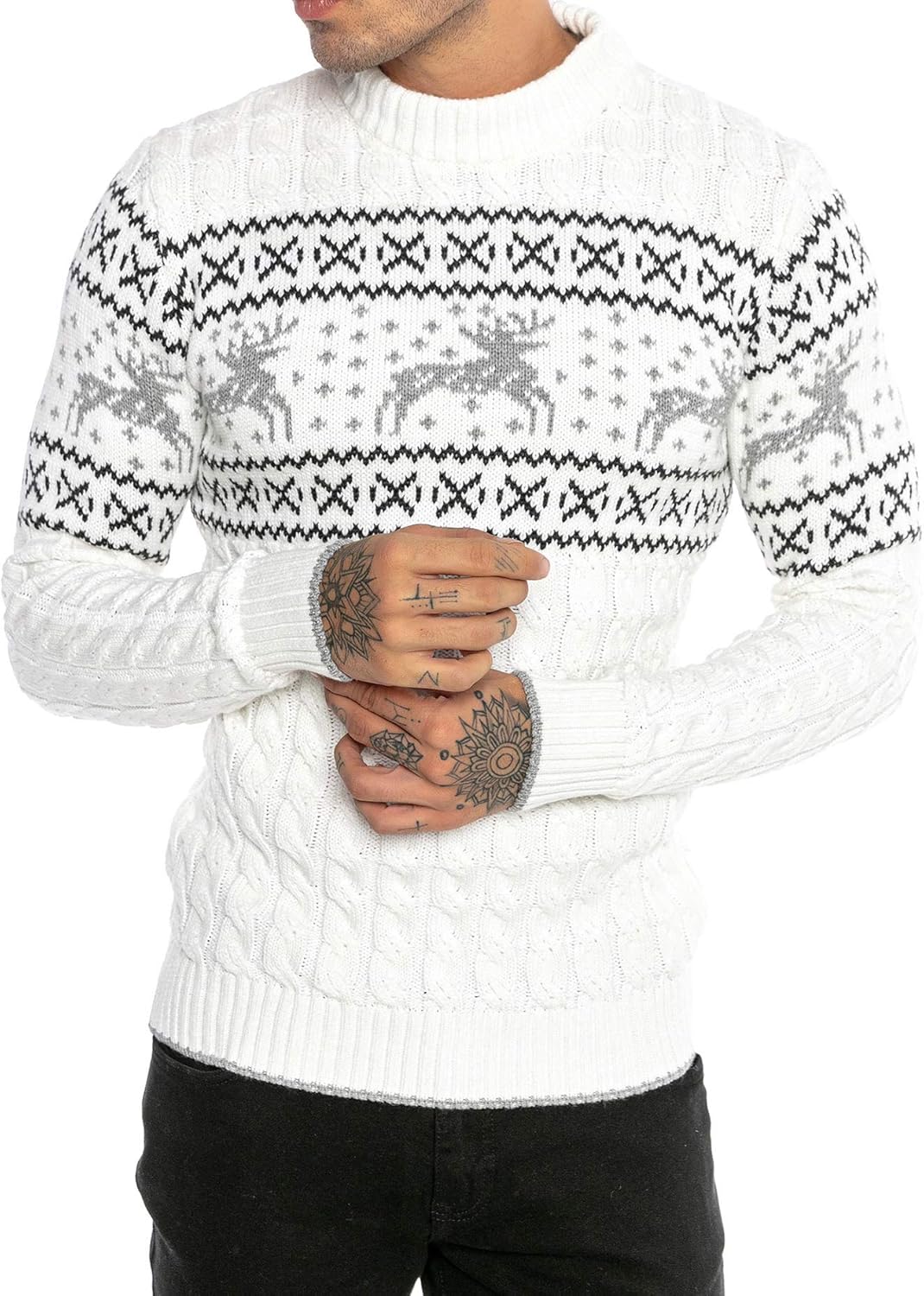 Red Bridge Herren Strickpullover Norweger Pullover Slim-Fit Plait Reindeer M Weiss, M Weiss