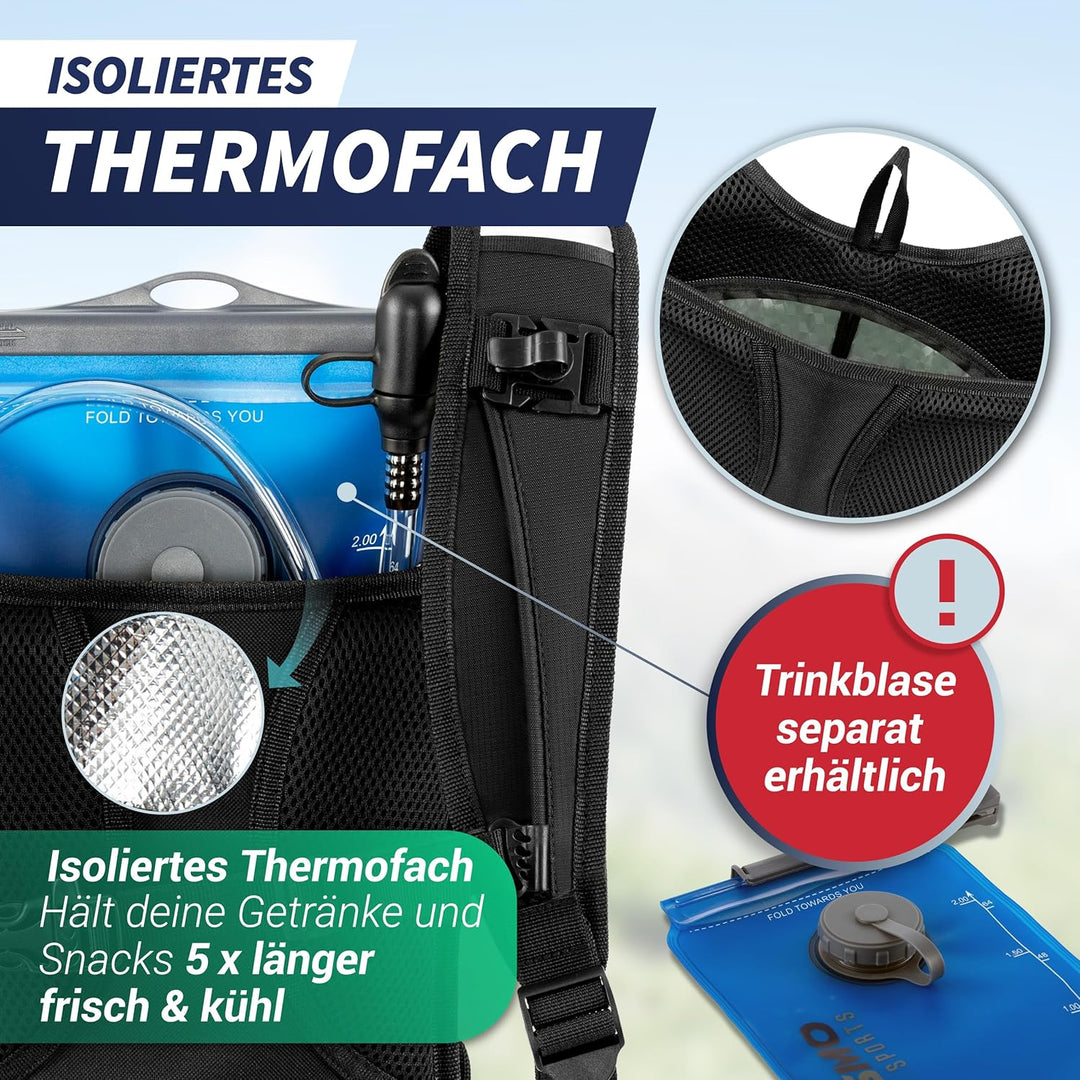 SASMO® Laufrucksack & Trailrunning Rucksack - Ultraleicht - 6L / 300g | isoliertes Thermofach | Lauf