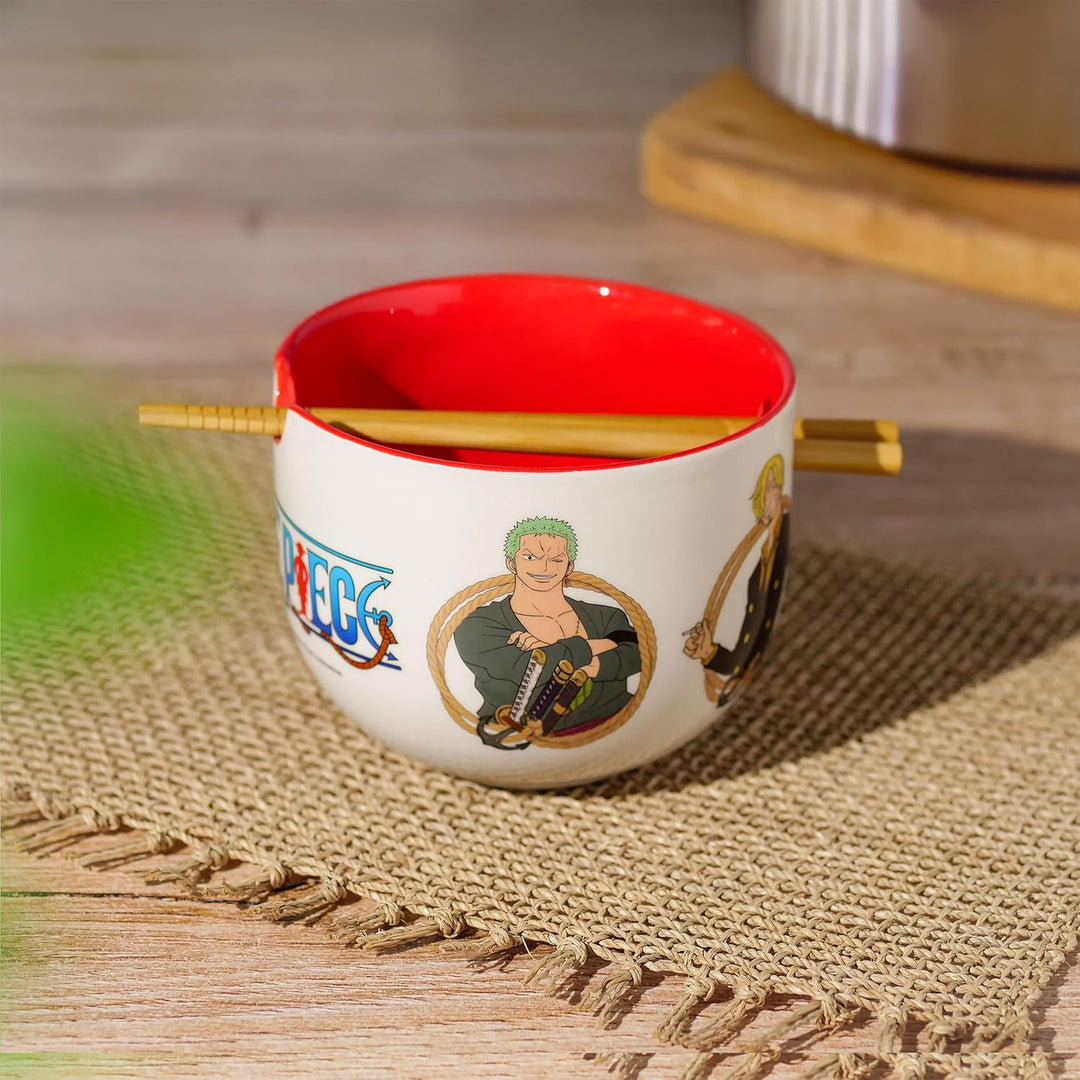 Elbenwald - One Piece - Monkey D. Luffy Ramen Schale mit Ess-Stäbchen 500 ml Keramik Weiss