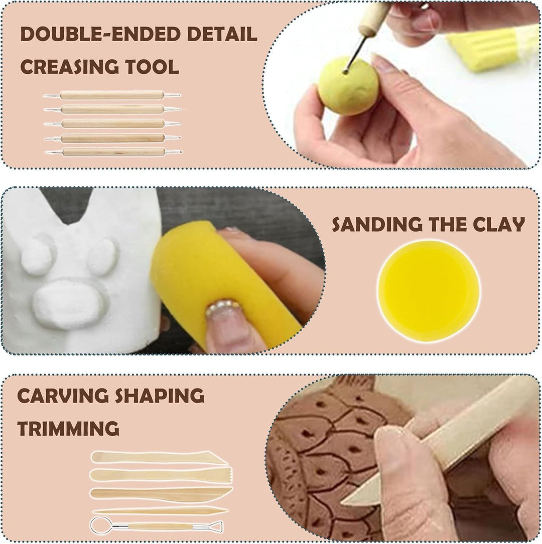 120ml Air Dry Clay Glaze - 30Pcs Tonglasur mit lufttrocknendem Ton Werkzeug Set, Modellierwerkzeug W