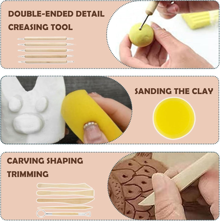 120ml Air Dry Clay Glaze - 30Pcs Tonglasur mit lufttrocknendem Ton Werkzeug Set, Modellierwerkzeug W