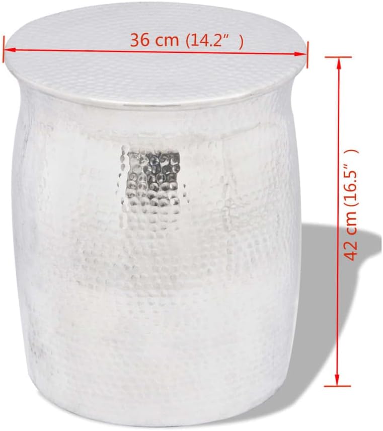 vidaXL Beistelltisch Gehämmertes Aluminium Silbern Hocker Sofatisch Couchtisch 42 cm Silber, 42 cm S