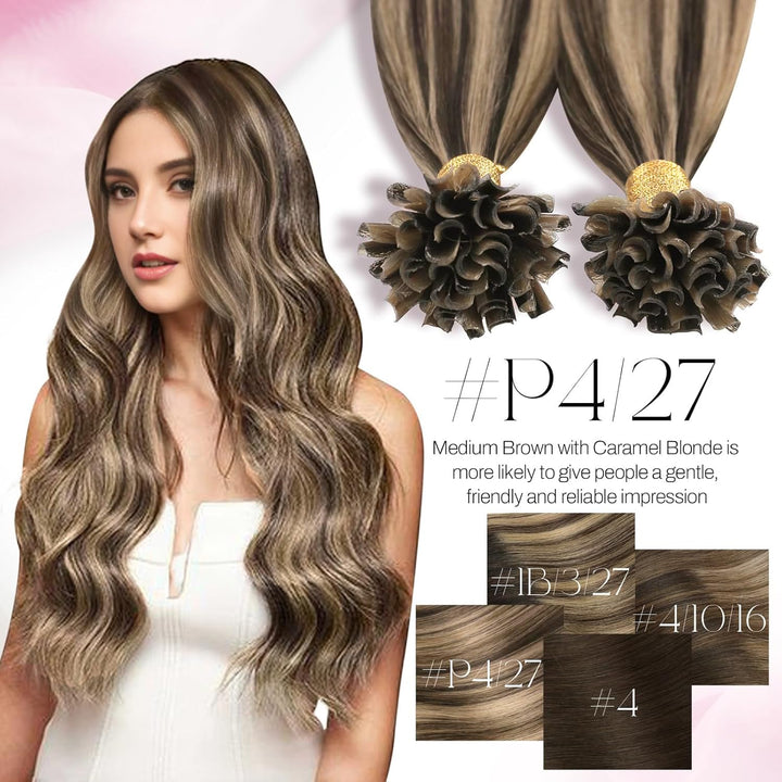 Moresoo Haarverlängerung Echthaar Bondings 55 cm Remy Echthaar Extensions Bondings #P4/27 Dunkelbrau