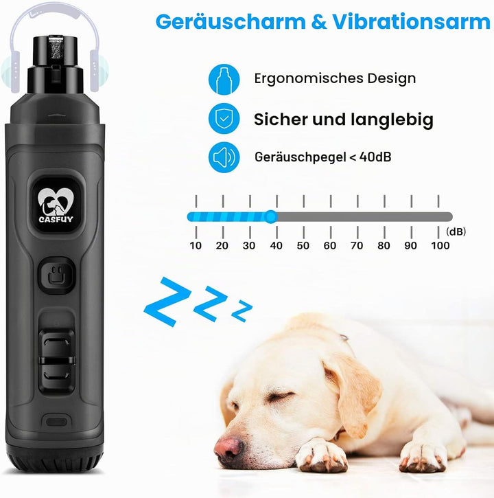 Casfuy Krallenschleifer für Hunde mit 2 LED-Leuchten – 2 Geschwindigkeiten, leiser, leistungsstarker