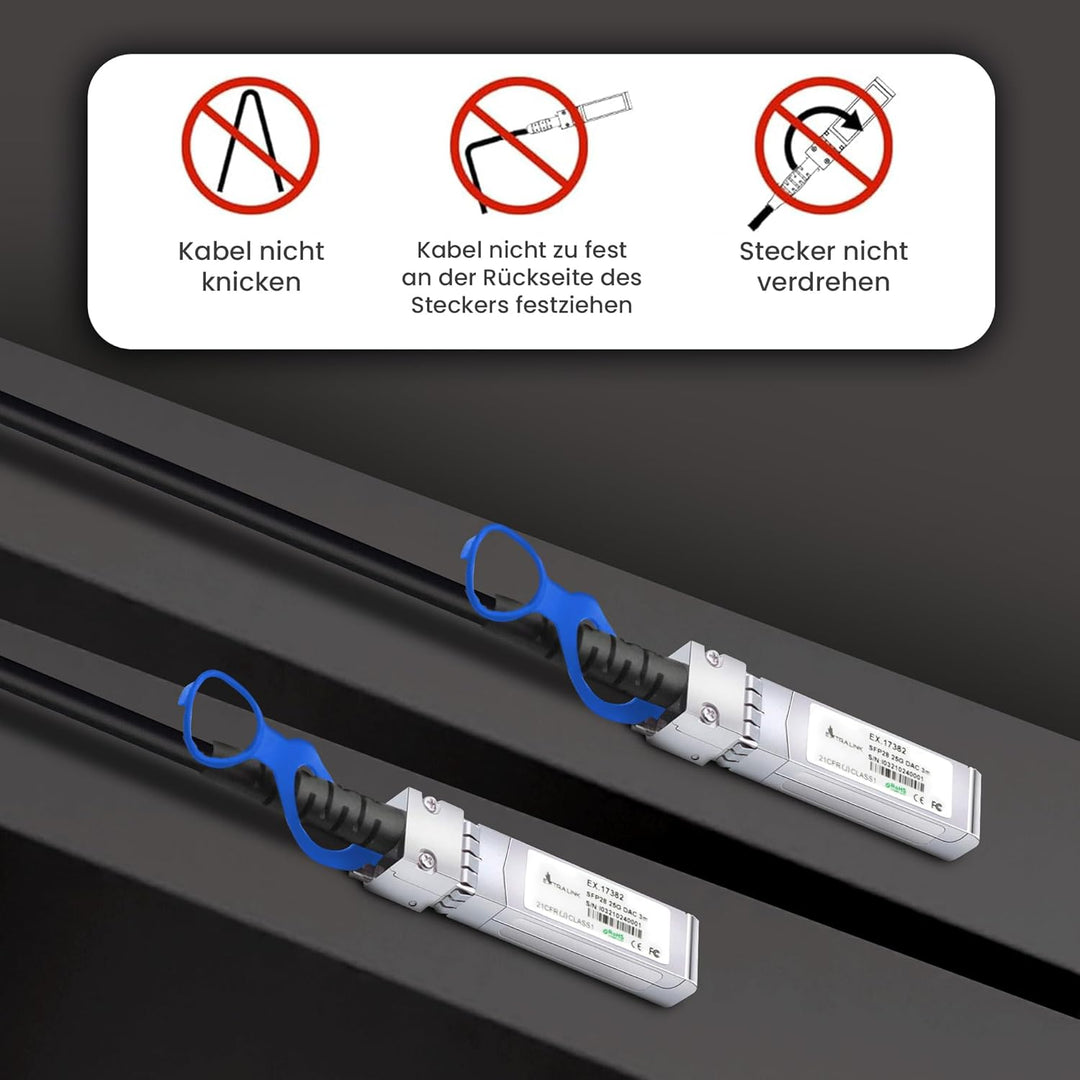 EXTRALINK DAC SFP28 Kabel 3m – Passives Twinax Kabel 25Gbit, SFP28 zu SFP28, MSA kompatibel, für Ubi