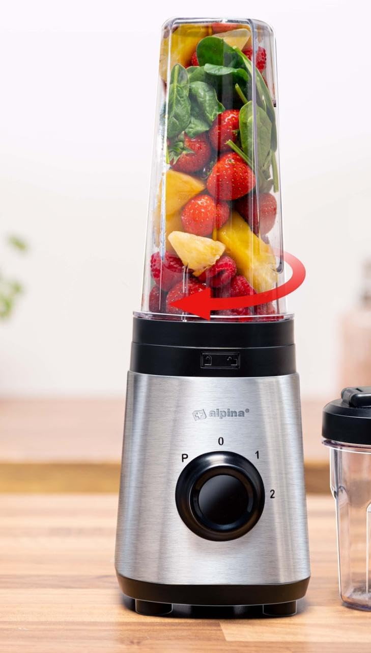 alpina Smoothie Maker Mixer - Smoothie Mixer 300W - Inkl. Smoothie Becher 300ml und 600ml - 2 Geschw