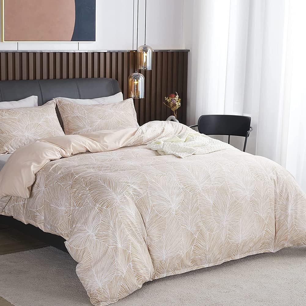 Nayoroom Bettwäsche 135x200 4teilig Beige Blätter Muster Bettbezug Microfaser Tropisch Palmenblätter