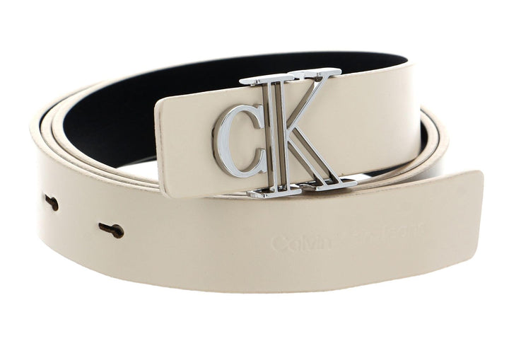 Calvin Klein CKJ Monogram Minimal Mono Hardware Belt 25MM W80 Eggshell