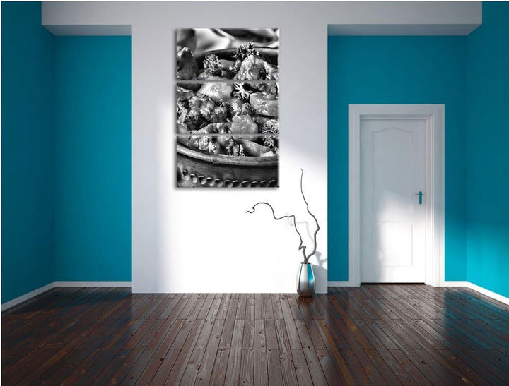 Pixxprint Monocrome, Appetitlicher Bauerntopf 3-Teiler Leinwandbild 120x80 Bild auf Leinwand