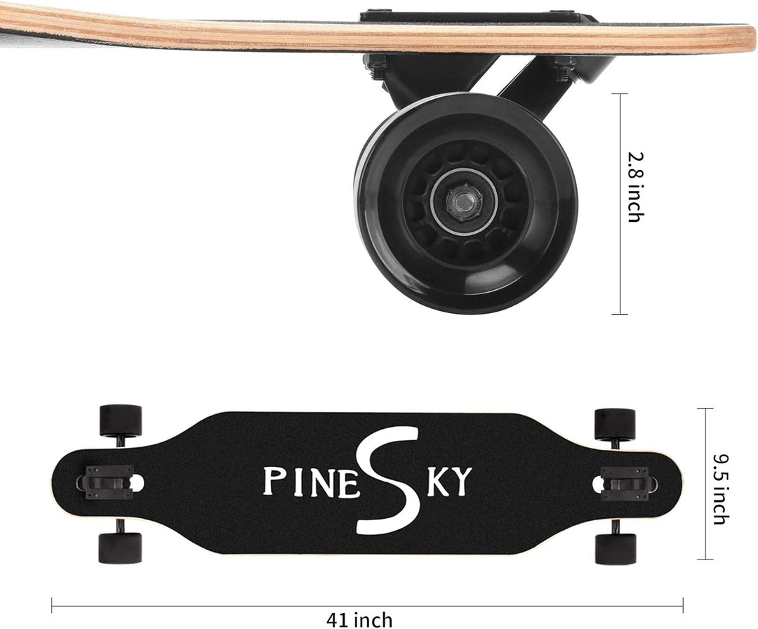 PINESKY 41 Inch Longboard Skateboard 8 Ply Natural Maple Complete Skateboard Cruiser for Cruising, C