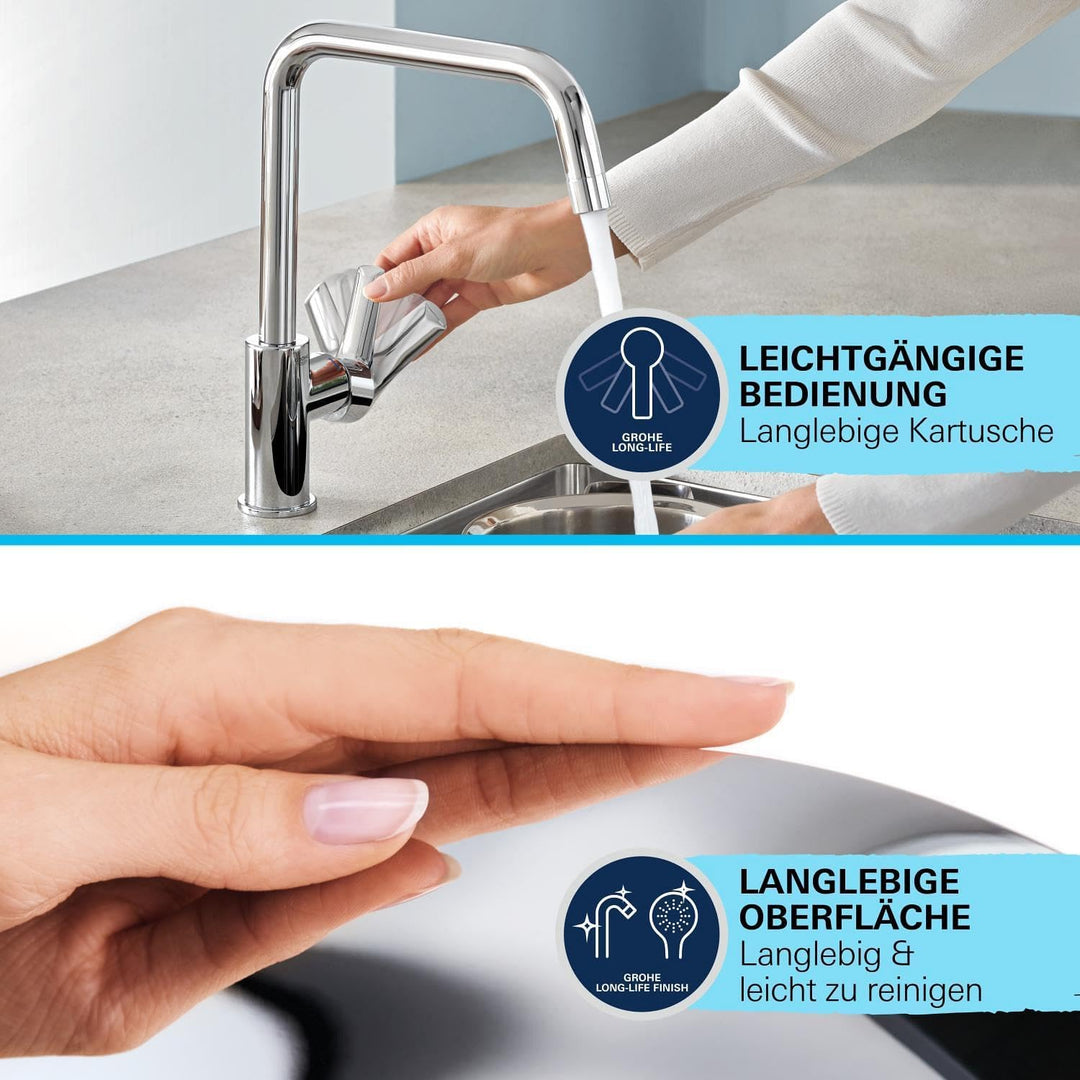 GROHE Start Curve 2020 - Einhand-Spültischbatterie (Auslauf mit Luftsprudler, Drehwinkel 360°, schne