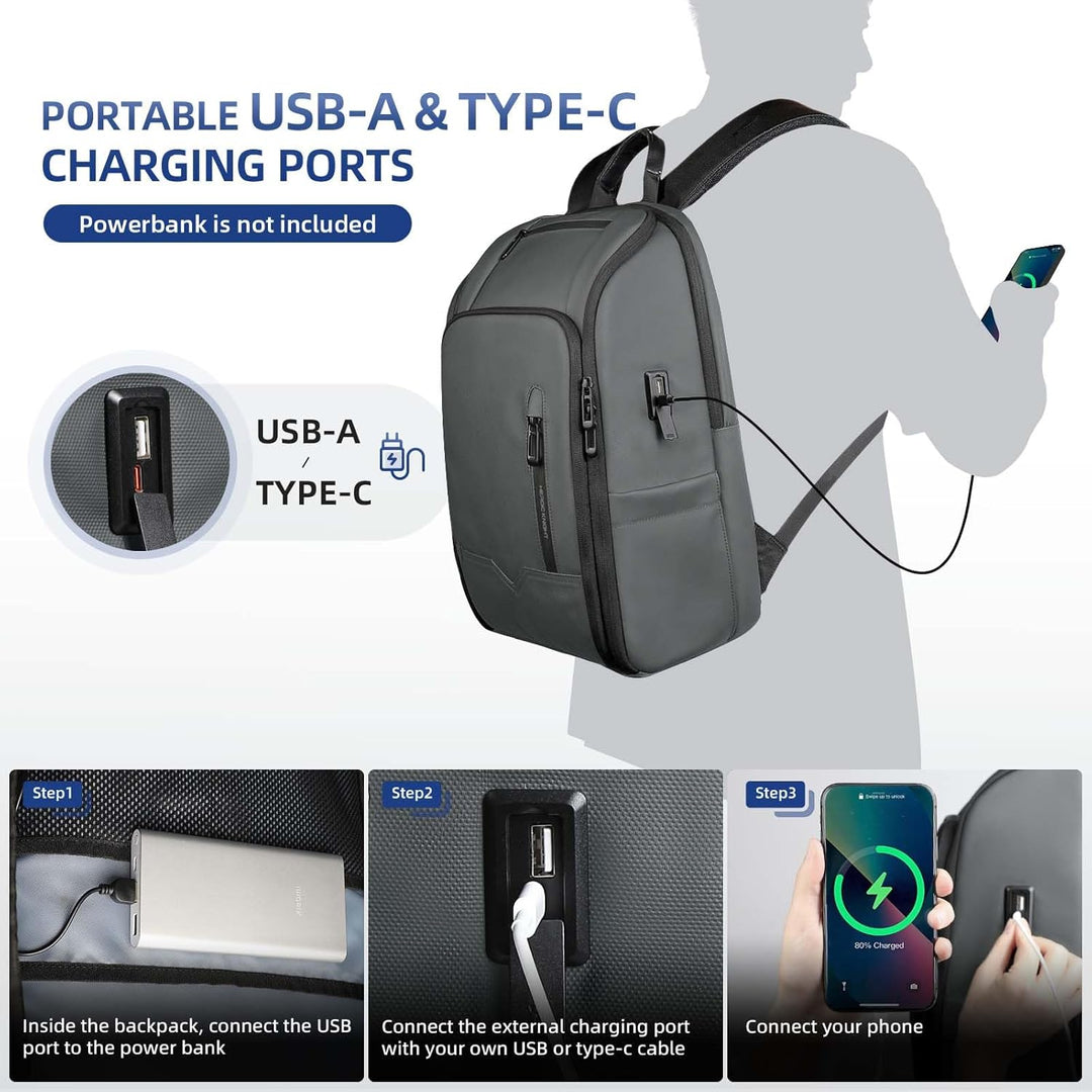 Business Rucksack Herren, Wasserdicht 15.6 Zoll Laptop Rucksack mit USB-Anschluss, Anti-Diebstahl Re