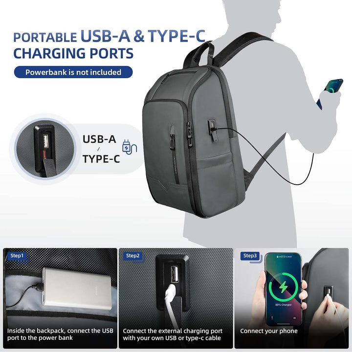 Business Rucksack Herren, Wasserdicht 15.6 Zoll Laptop Rucksack mit USB-Anschluss, Anti-Diebstahl Re