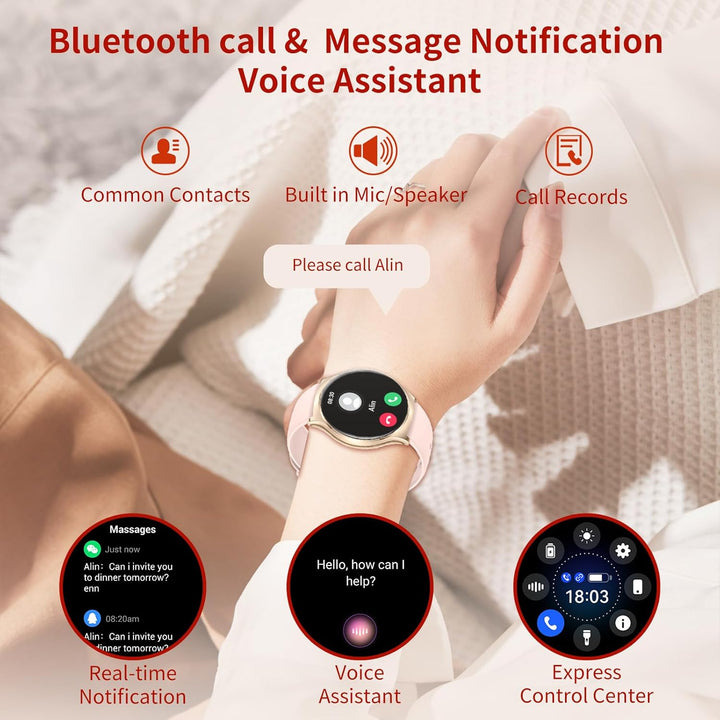 Smartwatch Damen mit Telefonfunktion,1.43" AMOLED Touchscreen Smartwatch Damenuhr Rund für Android i