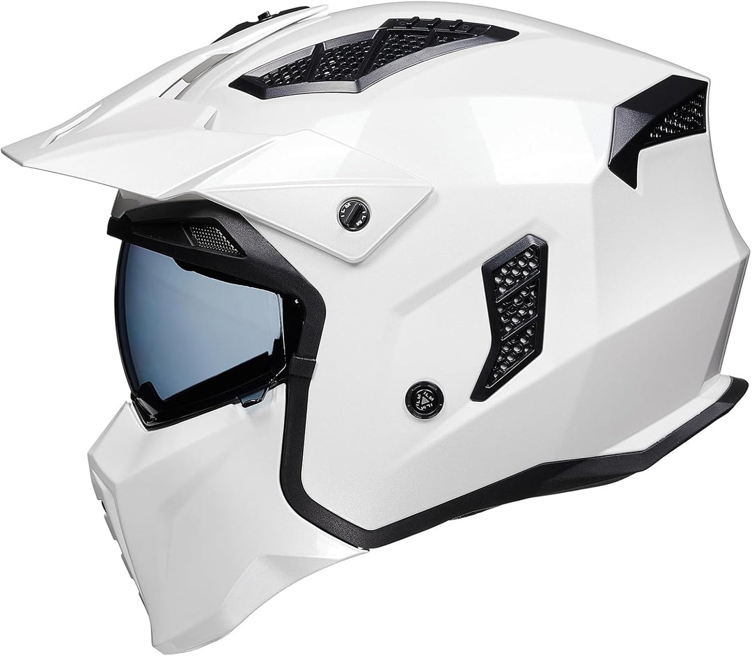 ILM Helm Motorrad Motocross Herren Damen Vintage Retro mit Visier ECE Model Z302,Weiss, XL XL Weiss,