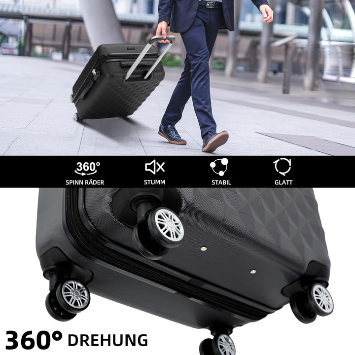 BEIBYE Zwillingsrollen 2066 Hartschale Trolley Koffer Reisekoffer Gepäck M-L-XL-Set (Schwarz, M) Sch