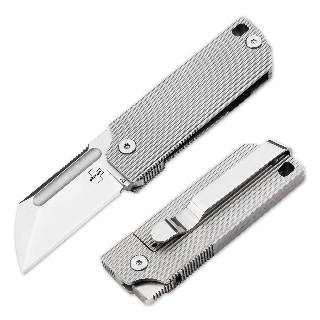Böker Plus® BabyX Flipper Steel - kugelgelagertes EDC Mini Taschenmesser mit D2 Sheepfoot Klinge - k