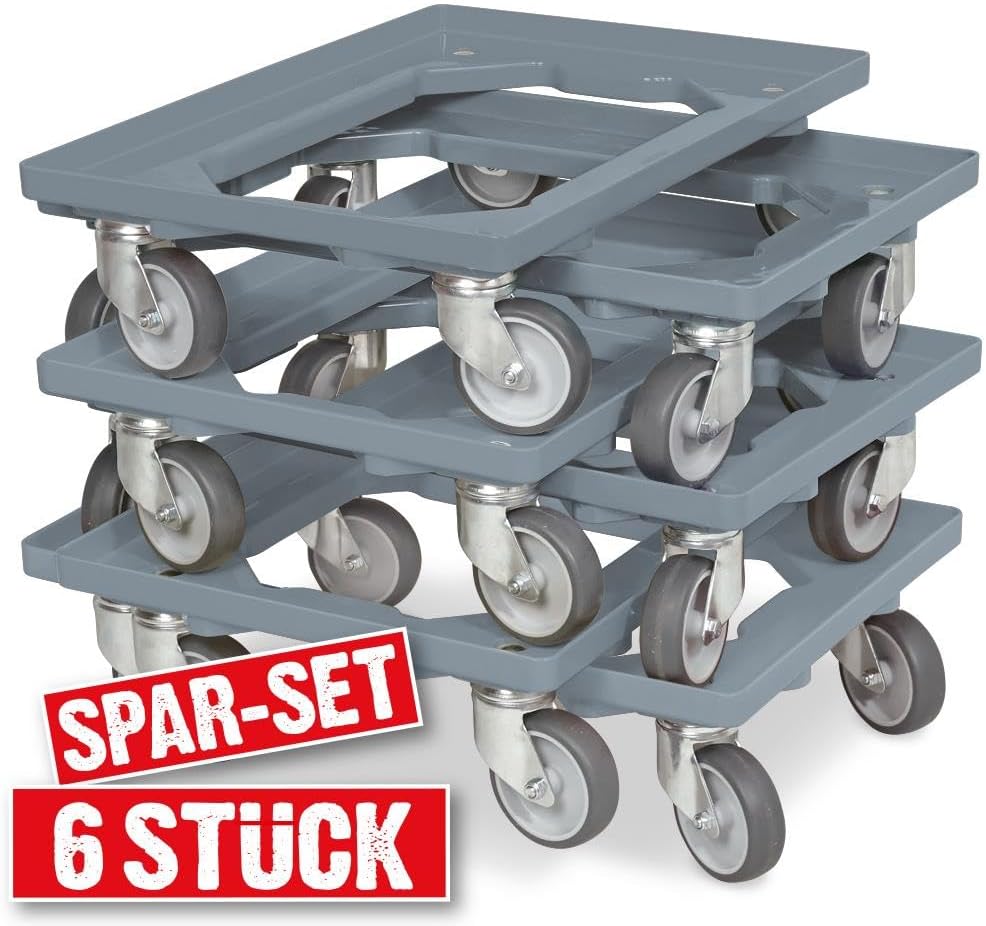 BRB 6X Logistikroller/Transportroller für Kisten 600x400 mm, Tragkraft 250 kg (grau), Grau