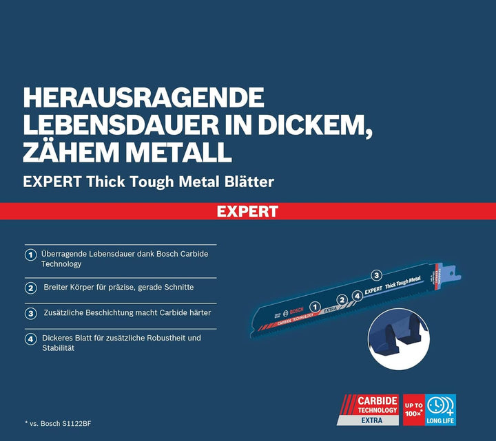 Bosch Professional 3x Expert ‘Thick Tough Metal’ S 1155 CHC Säbelsägeblatt (für Zäher Stahl, Gusseis