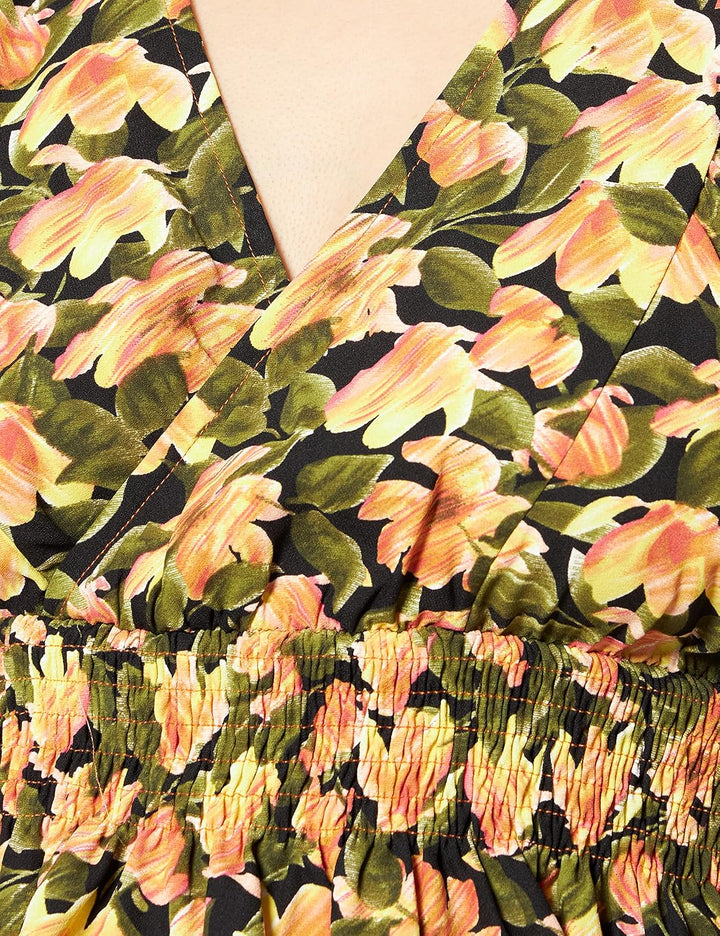 NA-KD Damen Smocked Waist Blouse Bluse 38 Orangefarbene Blume, 38 Orangefarbene Blume