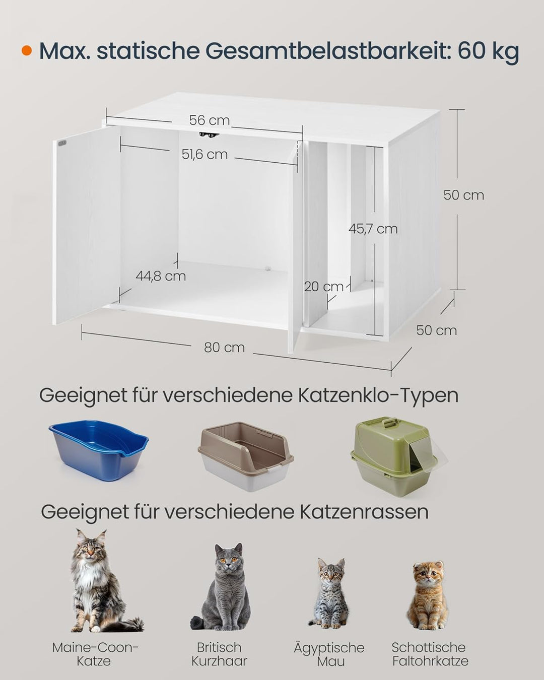 SONGMICS HOME Katzenklo-Schrank, Toolless-Technologie, Superschnelle werkzeuglose Montage, Katzensch