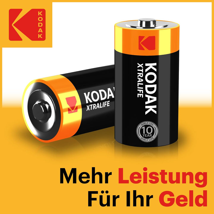 Kodak | D Zellen Batterien | 8 Stück | Einweg Alkalibatterie, LR20 | 1,5 V 8 Stück D, 8 Stück D