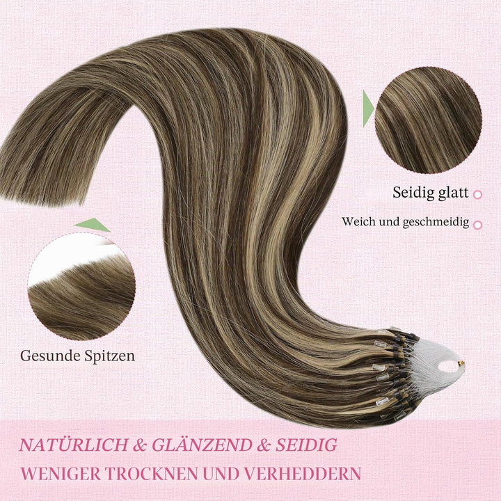 YoungSee Microring Extensions Braun 45cm Microring Extensions Echthaar 1g Microring Echthaar Dunkelb
