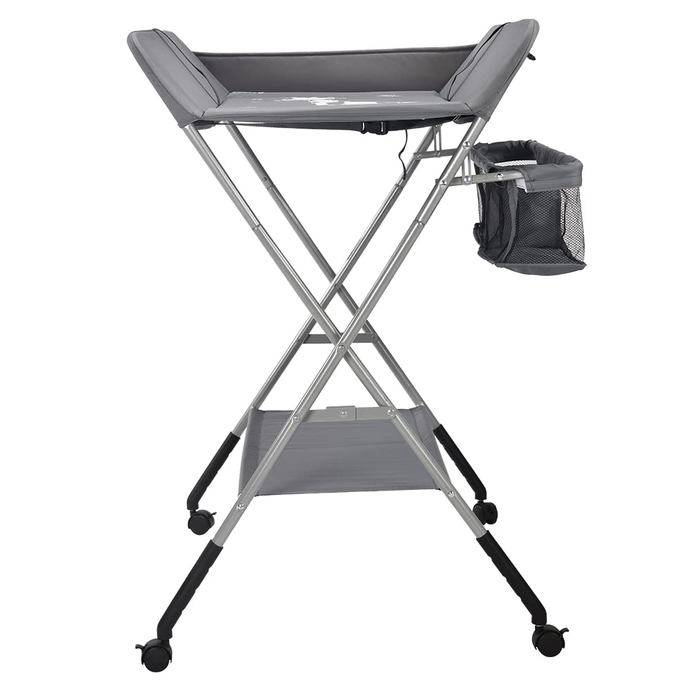 OHMG Baby Wickelkombi Klappbare Wickelkommode,Wickeltisch mit Rollen,Mobiler Wickeltisch mit Wickela