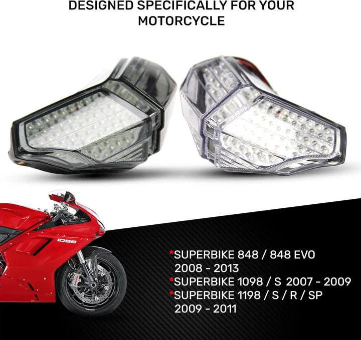 aVDB-moto LED-Bremslicht mit integrierten Blinker kompatibel mit Ducati 848, 1098, 1198 (Getönt), Ge