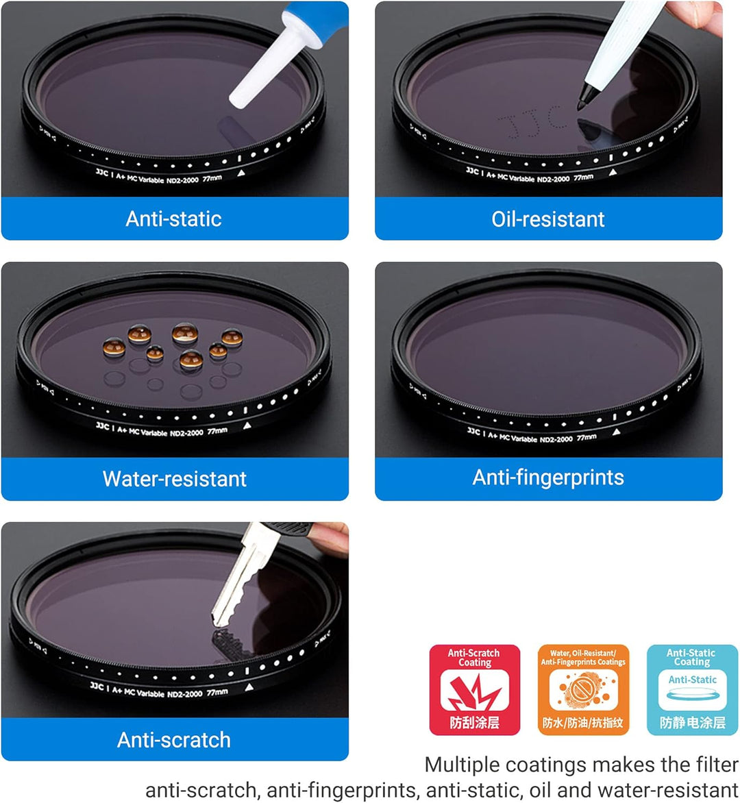 JJC 43 mm variabler ND-Filter (ND2 - ND2000) einstellbarer Neutraldichte-Objektivfilter, HD optische