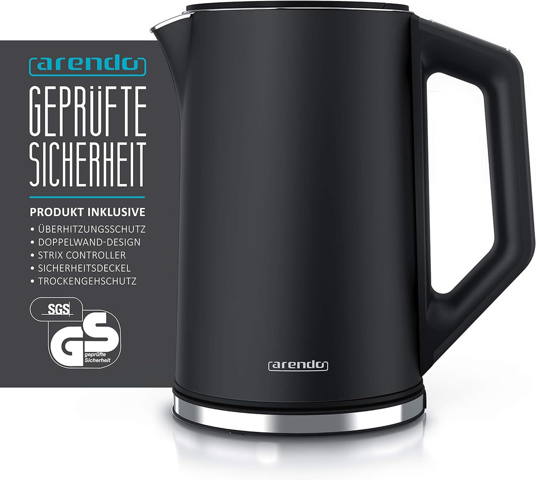 Arendo - Edelstahl Wasserkocher mit Temperatureinstellung 40-100 Grad in 5er Schritten - Doppelwand