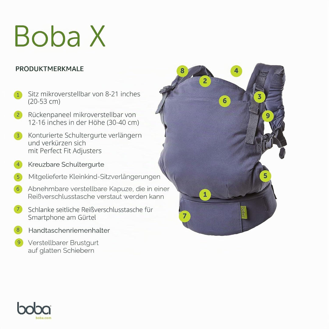 Boba X Babytrage Neugeborene ab Geburt (3-20 kg) - Hüftfreundliche Baby- & Kindertrage mit verstellb