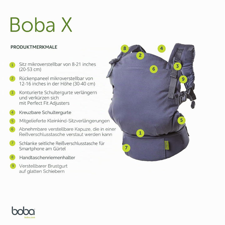 Boba X Babytrage Neugeborene ab Geburt (3-20 kg) - Hüftfreundliche Baby- & Kindertrage mit verstellb
